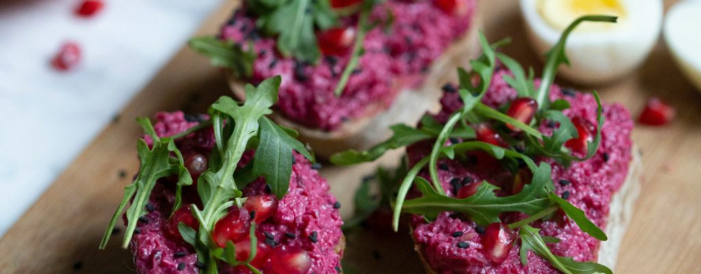 a piece of toast with beetroot. Suggested to help female fertility
